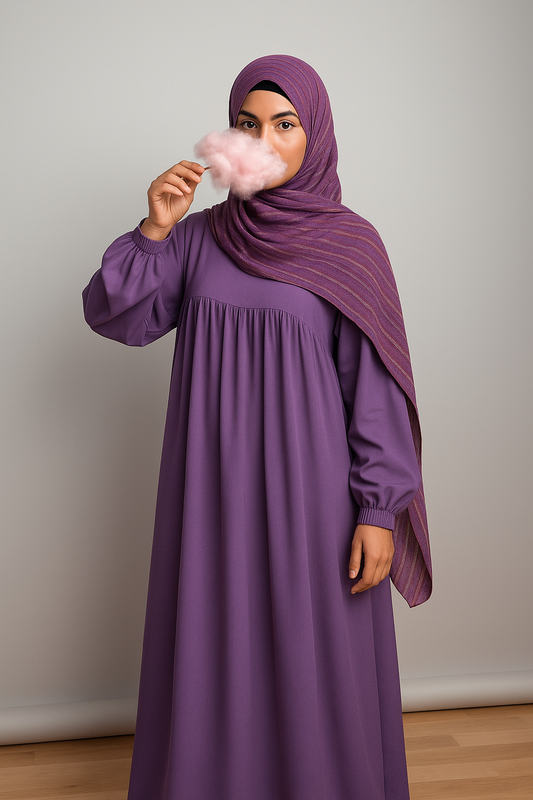 Violet Orchid Abaya & Plum Stripe Scarf Set