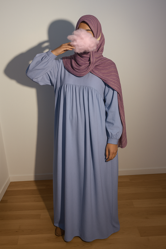 Periwinkle Abaya & Plum Stripe Scarf Set