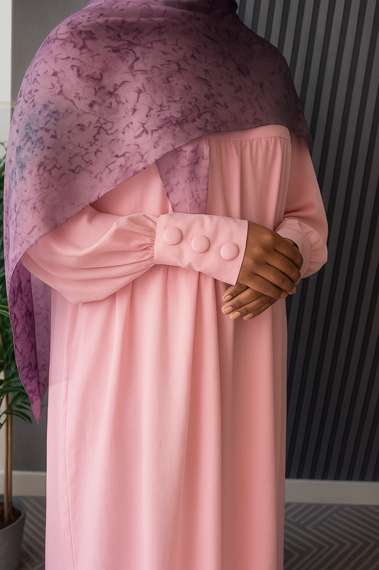 Blush Rose Abaya & Violet Marble Scarf Set