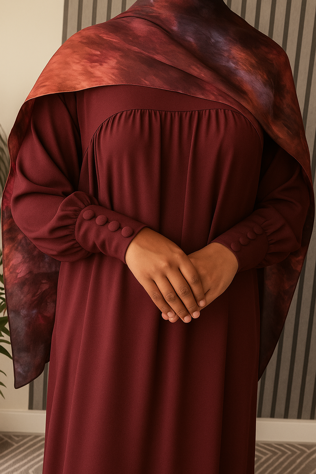 Garnet Plum Abaya & Aurora Marble Scarf Set