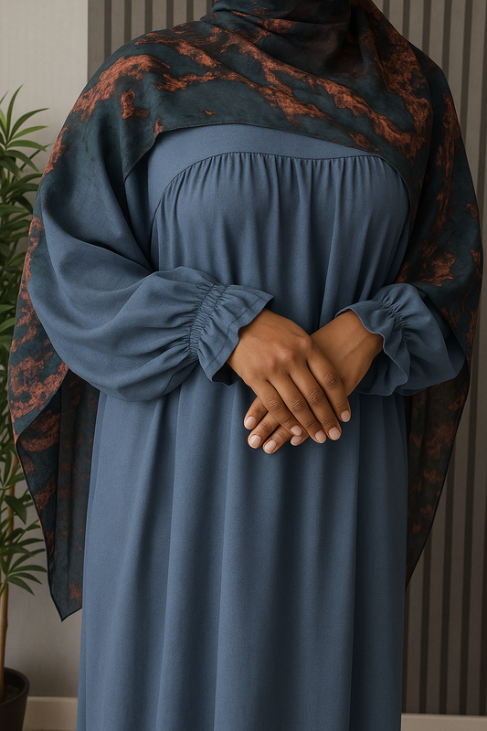 Midnight Teal Abaya & Rust Cloud Chiffon Scarf Set